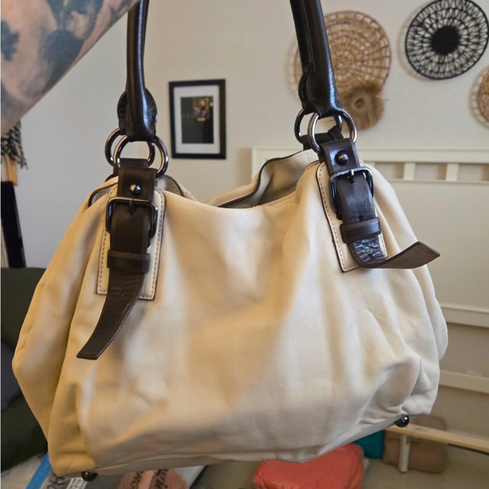 Prada Cream & Dark Brown Women's Leather Tote Handbag